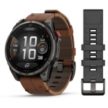 Garmin fenix 8 Pro 47mm AMOLED Sapphire karbonsz�rke DLC Titanium barna b�r- �s fekete/sz�rke szilikon sz�jjal